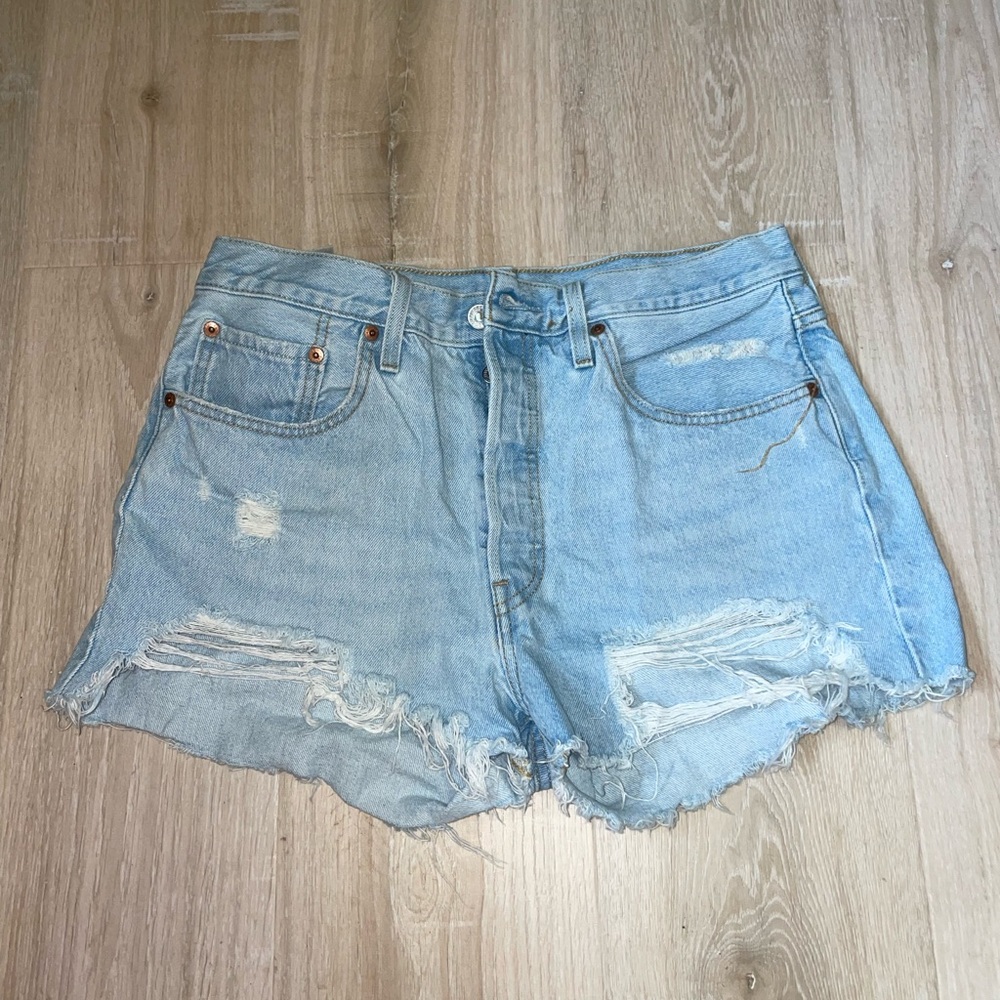 Levi's Light Blue Distressed Denim Jean Shorts